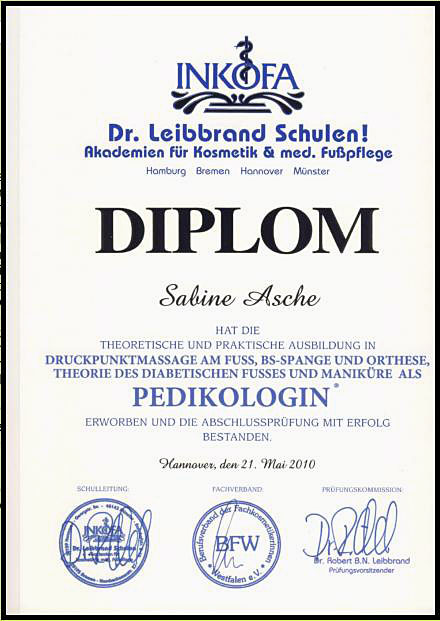 Fusspflege Asche Diplom Pedikologin